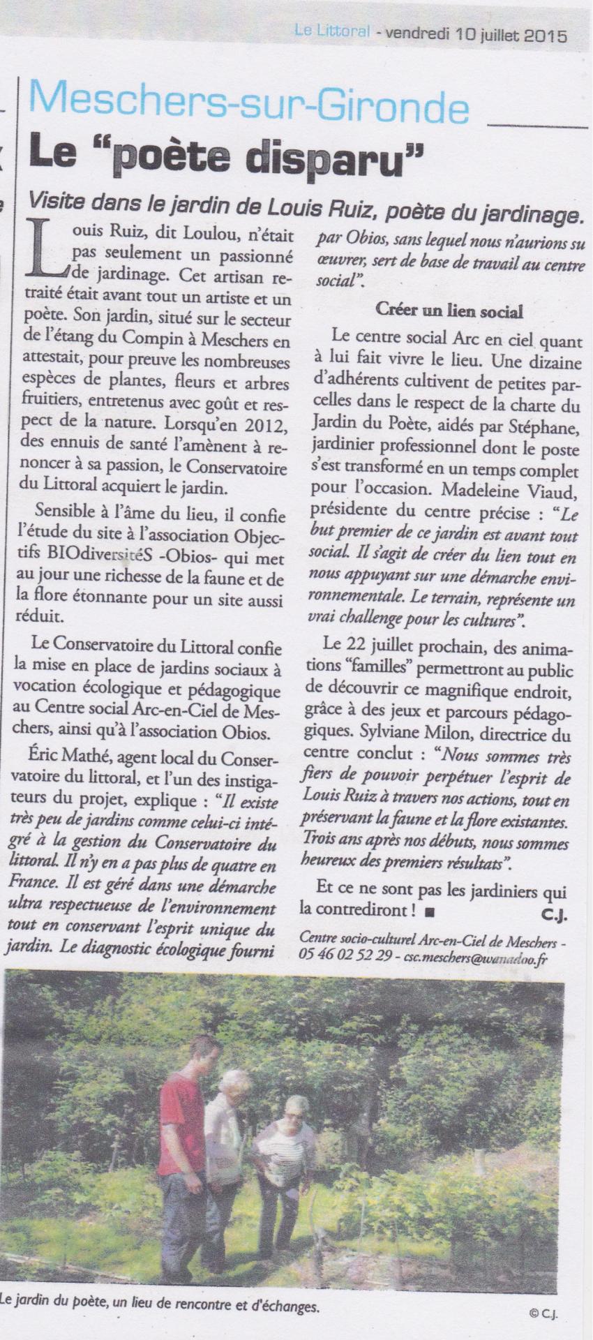 Article jardin du poete le littoral juillet 2015